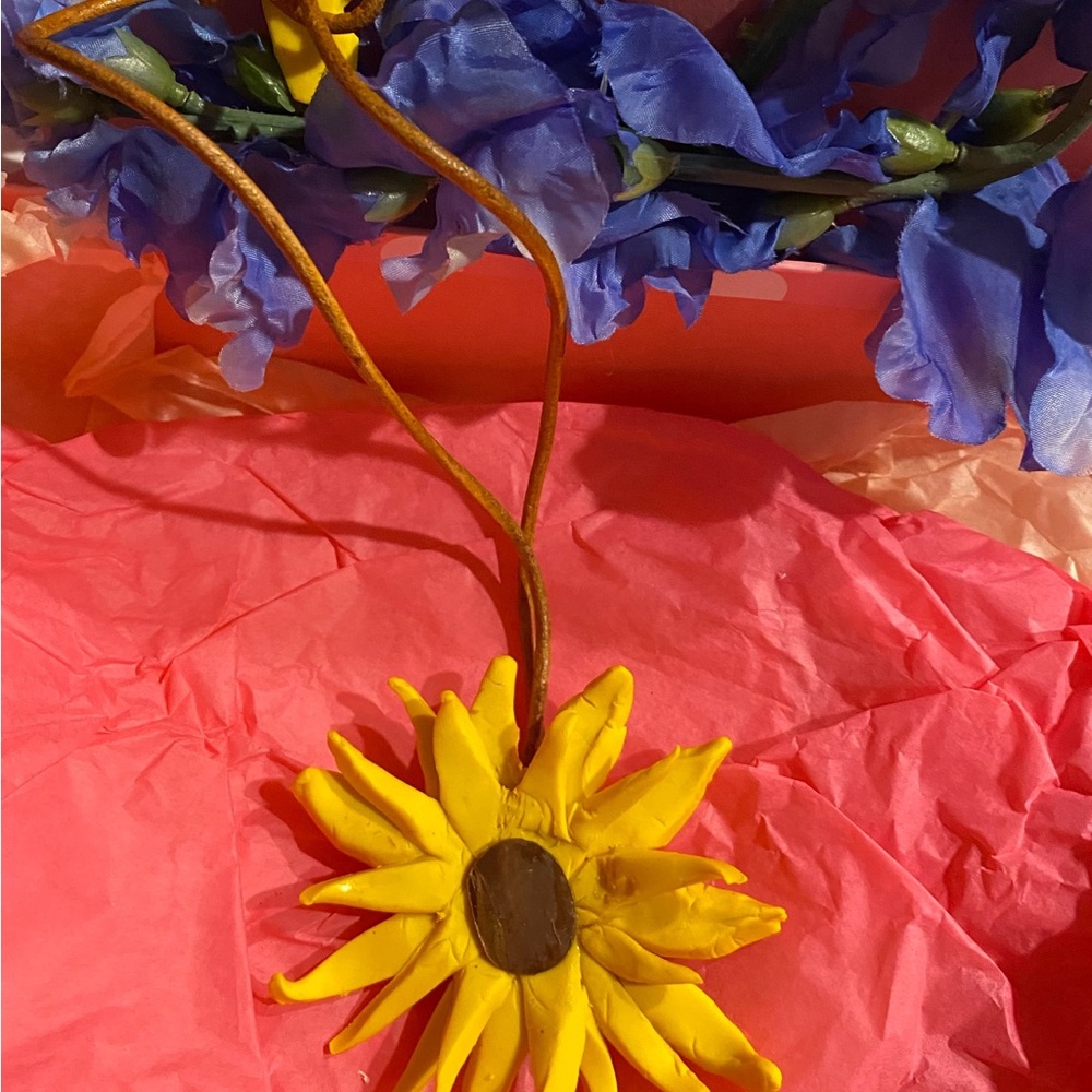 Handcrafted Yellow Brown Eyed Susan Necklace. Clay.